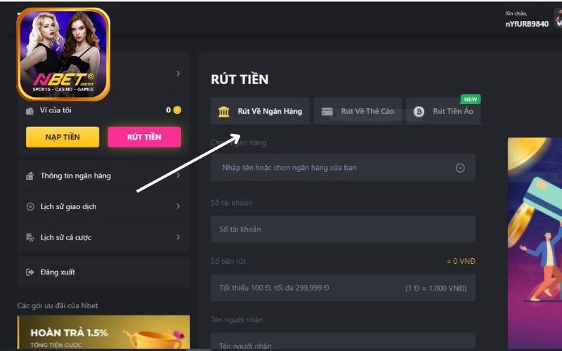 5 bước rút tiền Nbet về tài khoản ngân hàng