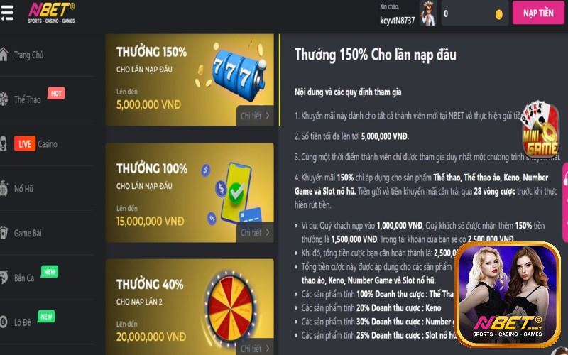 Nạp tiền vào Nbet nhận thưởng giá trị khủng 